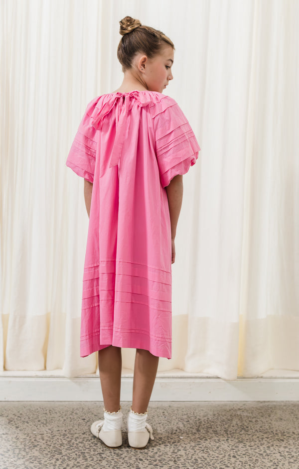 Pink Label By Petite Amalie Fuchsia Pleated Voile Smock Dress