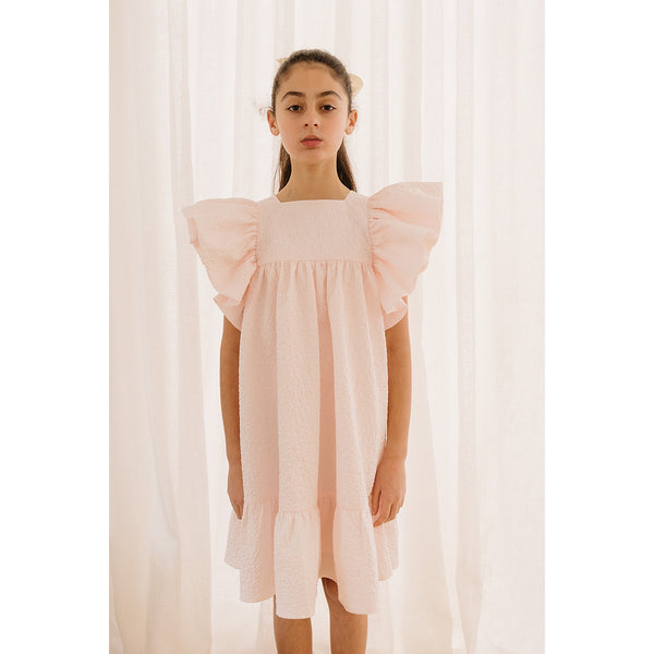 Petite Amalie Soft Pink Frill Sleeve Matalasse Dress