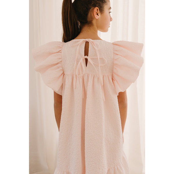 Petite Amalie Soft Pink Frill Sleeve Matalasse Dress