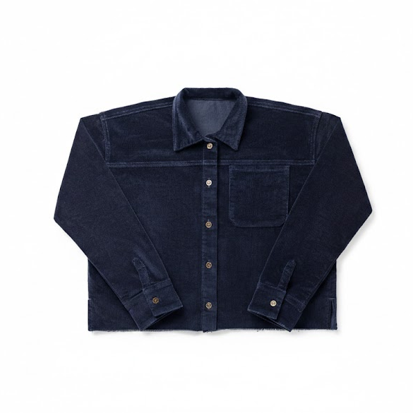 Birnham On The Sea Teen Pleat Detail Shirt — Navy Corduroy (1213B)
