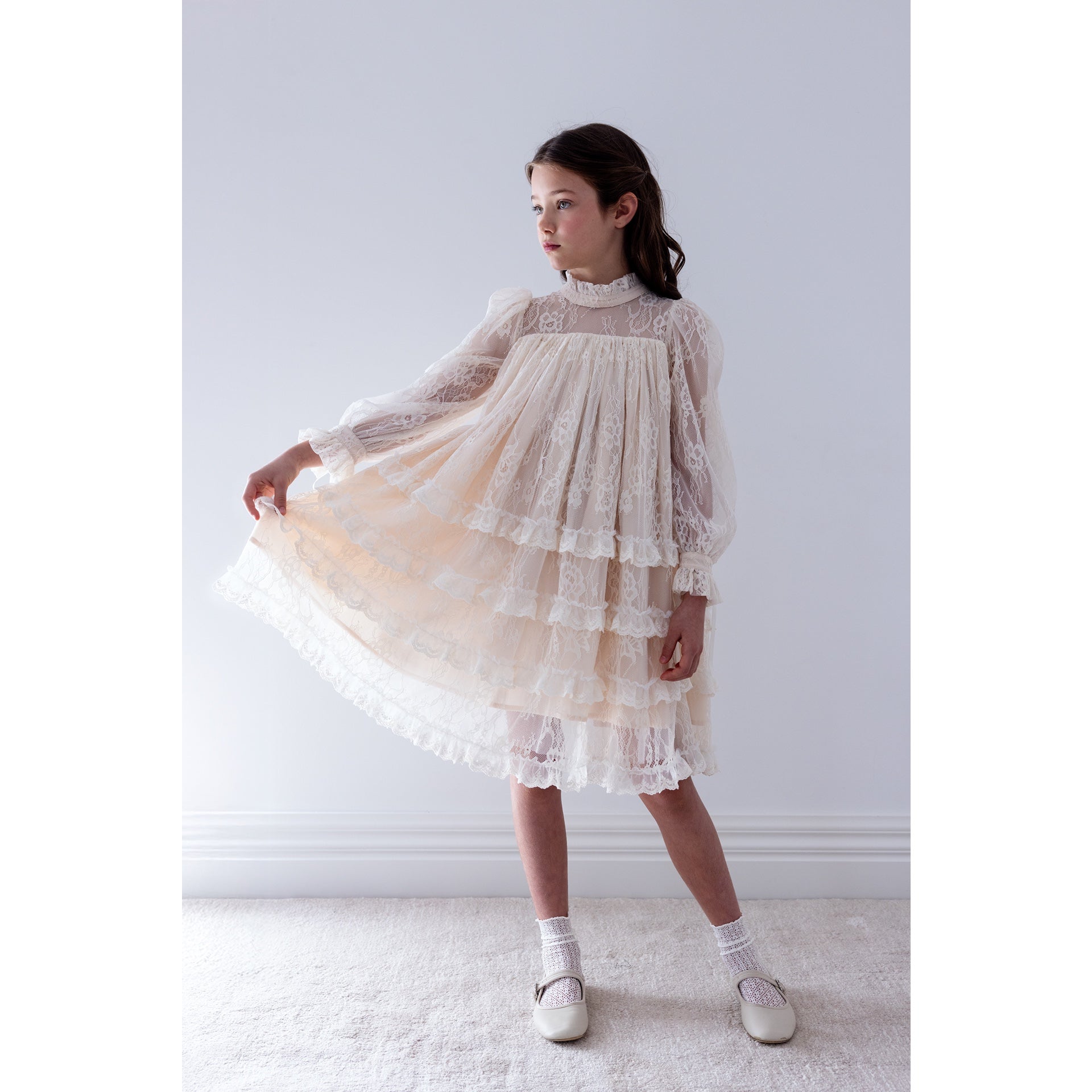 ruffle dress cream Petite Amalie Allover Lace so you can let TULLE COLOR:Steel Blue Gray Gentle Casual Dress,pink Dress,cute Clothing : Dress