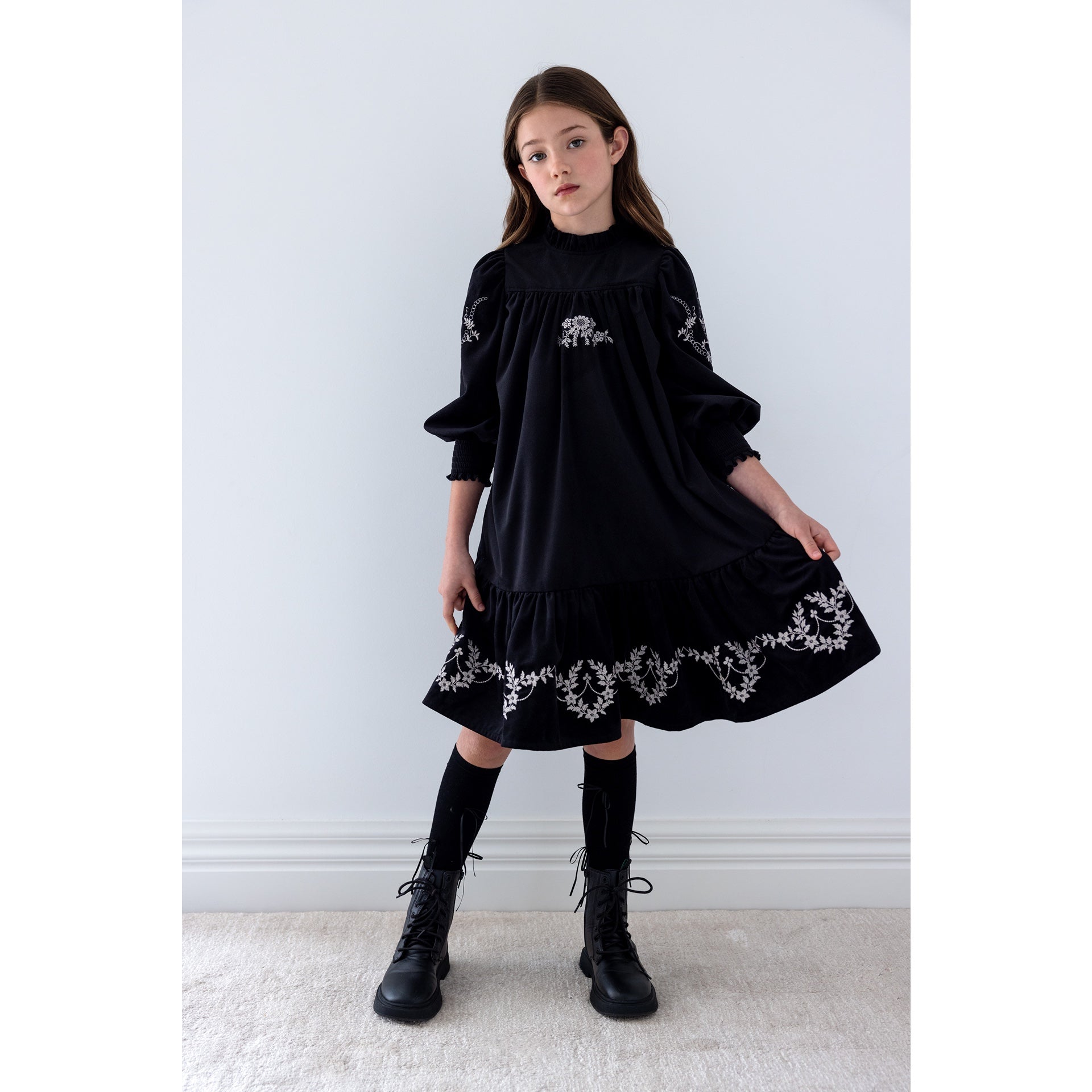 Petite Amalie Black/White Embroidered Cord Dress