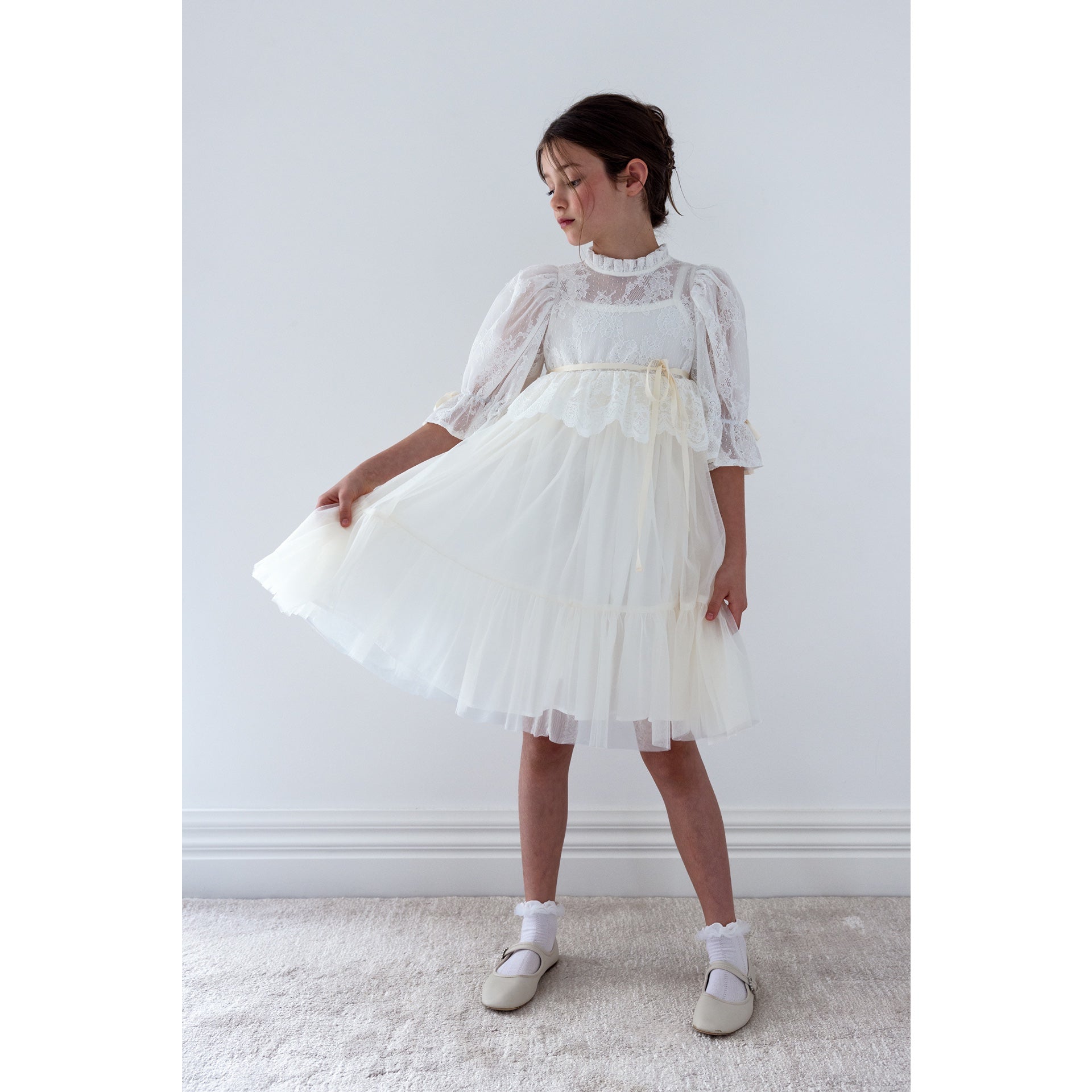 Petite Amalie Lace Peplum Tulle Dress