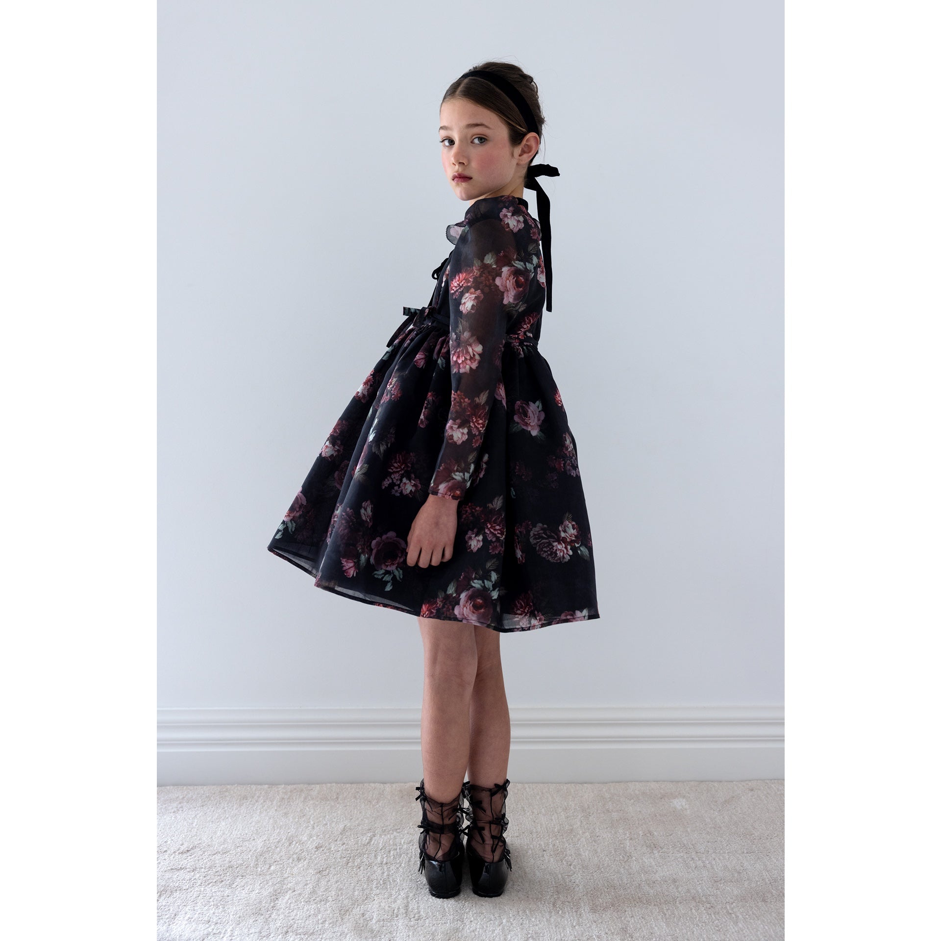 Petite Amalie Black Floral Organza Dress