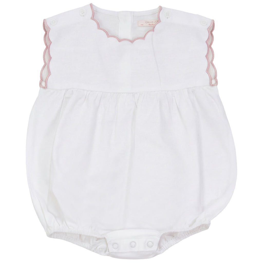 pink lily white romper Calla Lili Baby Romper With Scallops - White/Dusty Pink