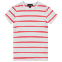 Jaybee Child White/Pink Striped Ribbed Short Sleeve Crew Neck Tee