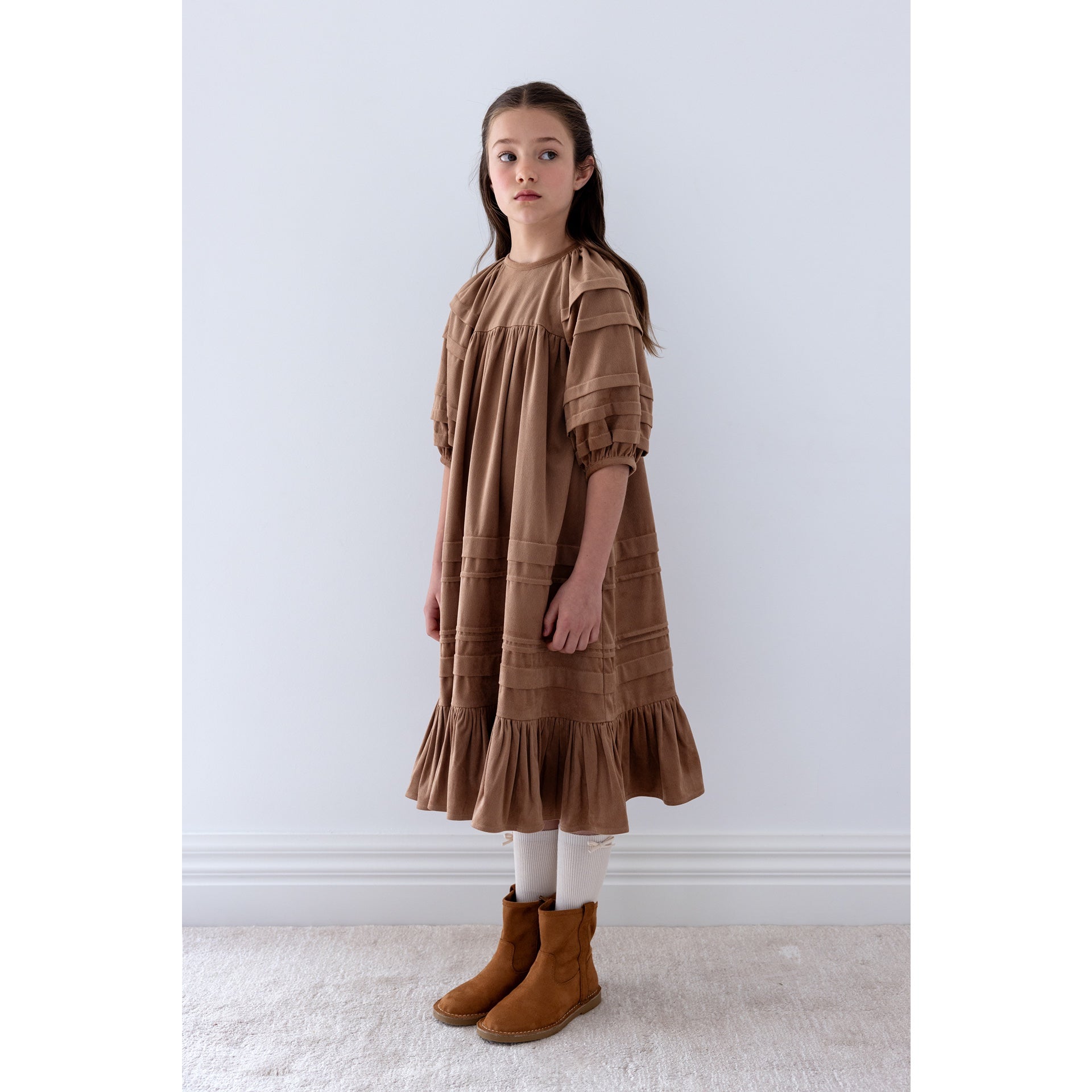 Steph The Label Caramel Cord Pleat Dress