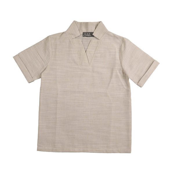 Belati Beige V Neck Striped Shirt (BSH590)