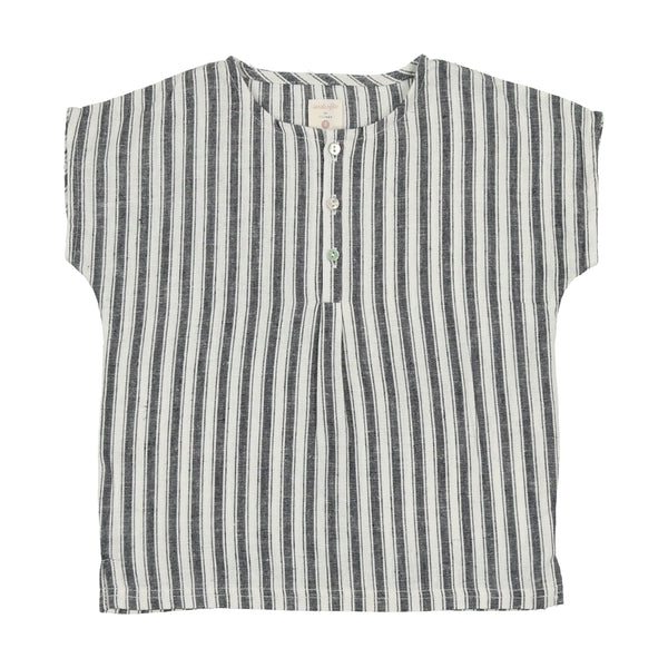 Analogie By Lil Legs Pleated Button Shirt Navy Stripe
