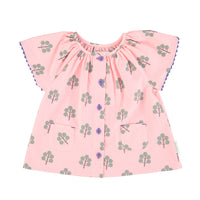 Piupiuchick Pink w/ Green Trees Blouse w/ Buttery Sleeves