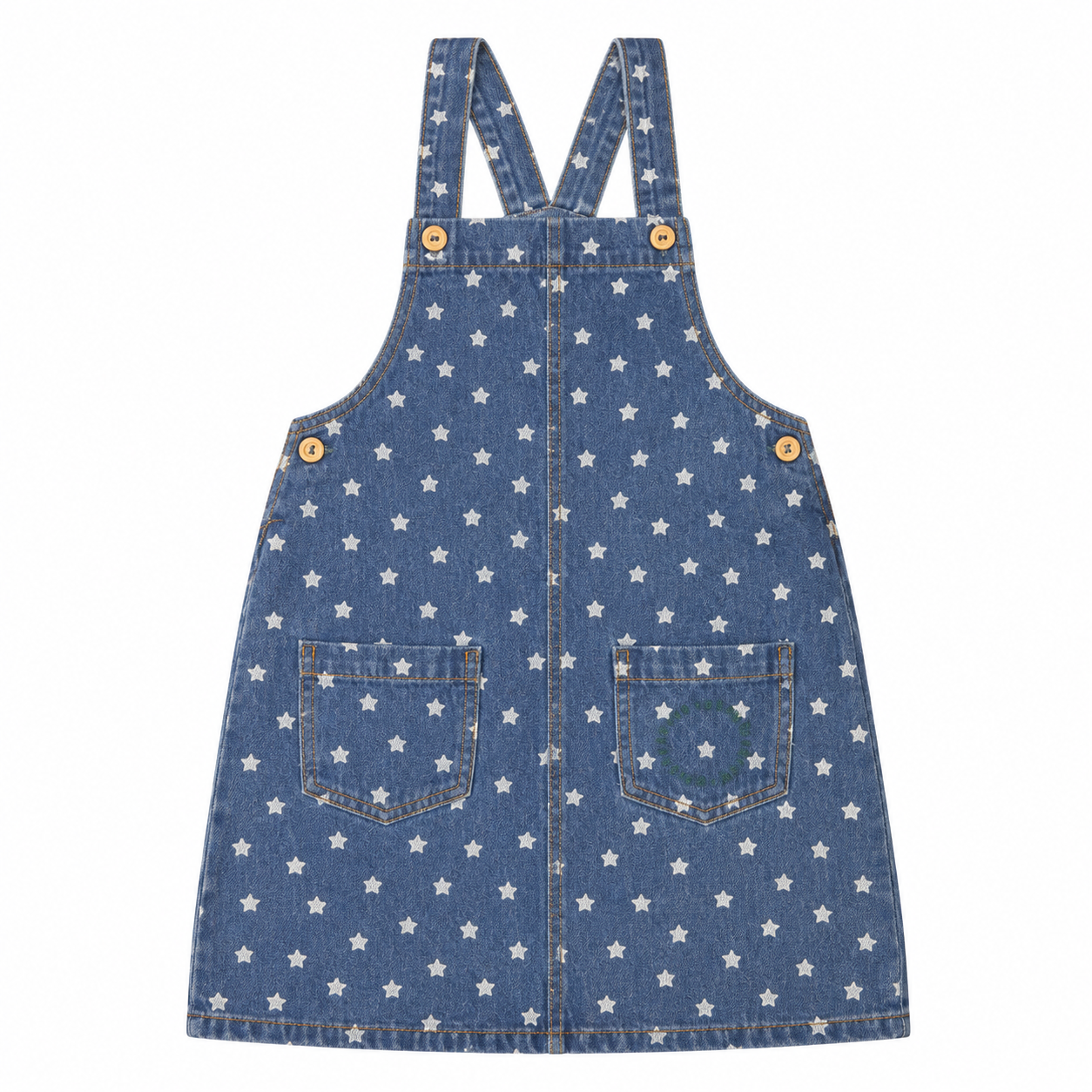 Piupiuchick Washed Navy Denim Knee-Length Strap Dress with Stars