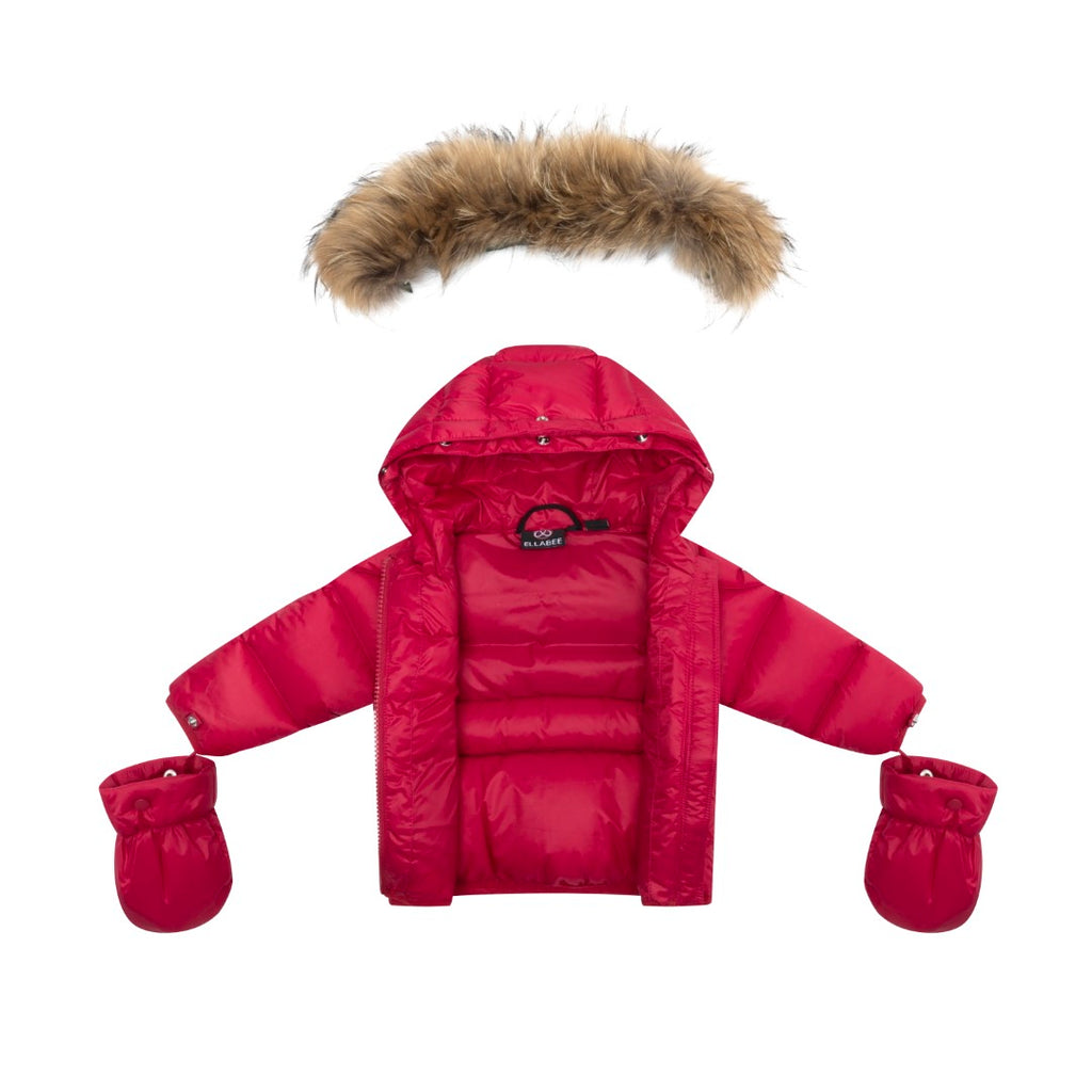 Ellabee Bella Enfant Fur Down Jacket Raspberry Raccoon Buttons Bebe