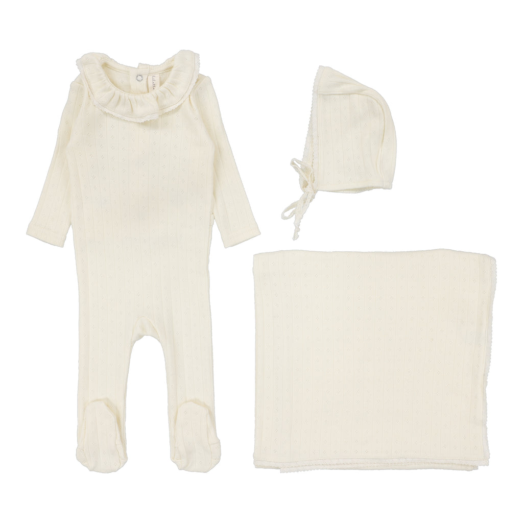 Sweetheart Collar Layette Set-Cream/Taupe main image 1