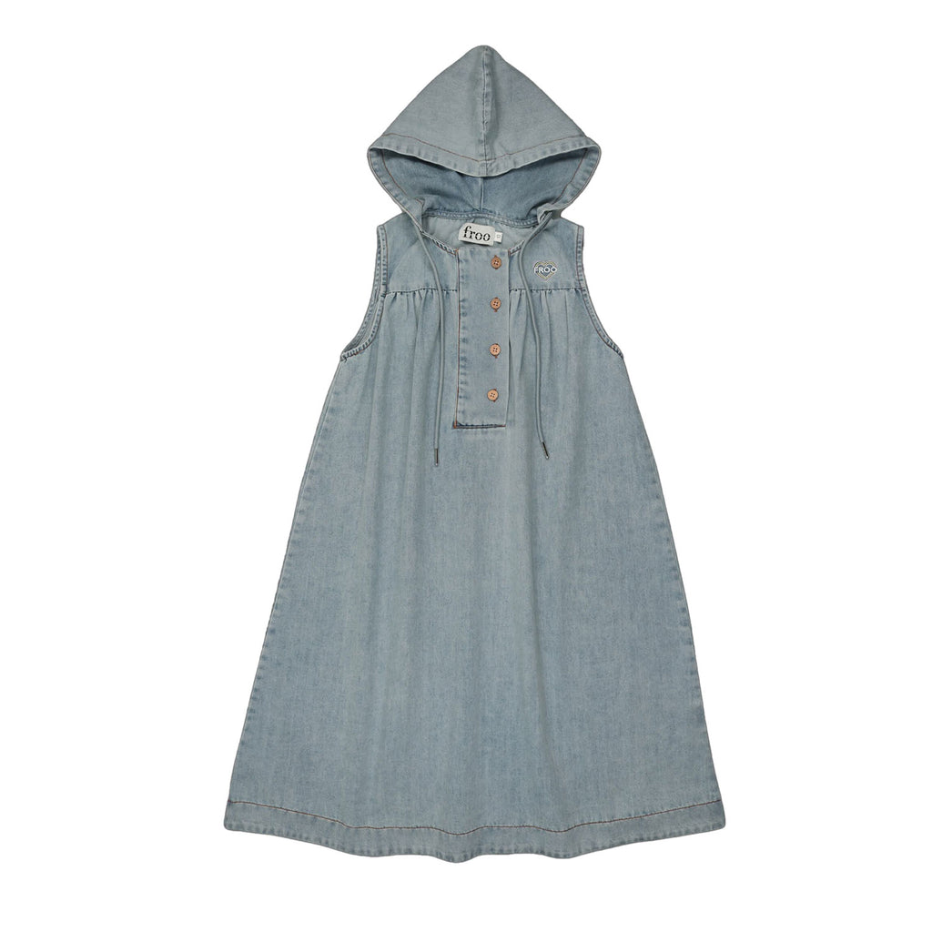 Froo Denim Hooded Froo Dress Buttons Bebe