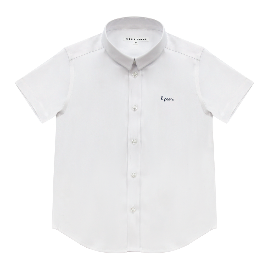 Little Parni White / Navy Boys White Shirt - Short Sleeve (K652)
