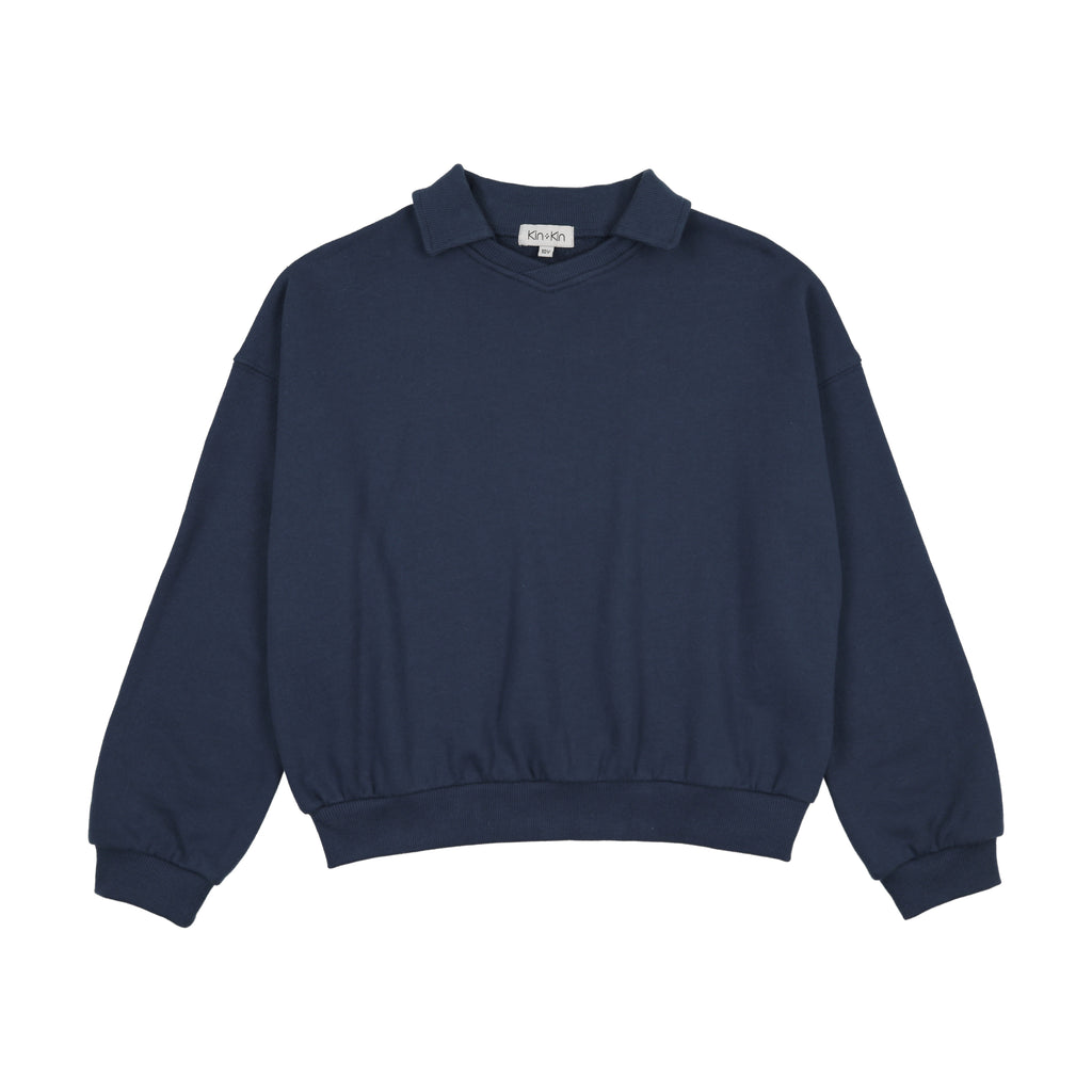 naptime SWEAT NAVYセット Kin And Kin Midnight Blue V-Neck Collared Sweatshirt (Kaw25