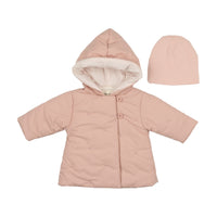 Mema Knits Pink Embroidered Baby Jacket + Beanie