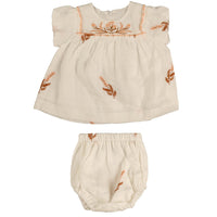 Noma Peach Embroirered Bib And Bubble Sleeve Baby Set (NBB716)