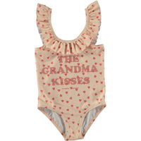 Tocoto Vintage Pink Swimsuit With Ruffles Hearts Grandma