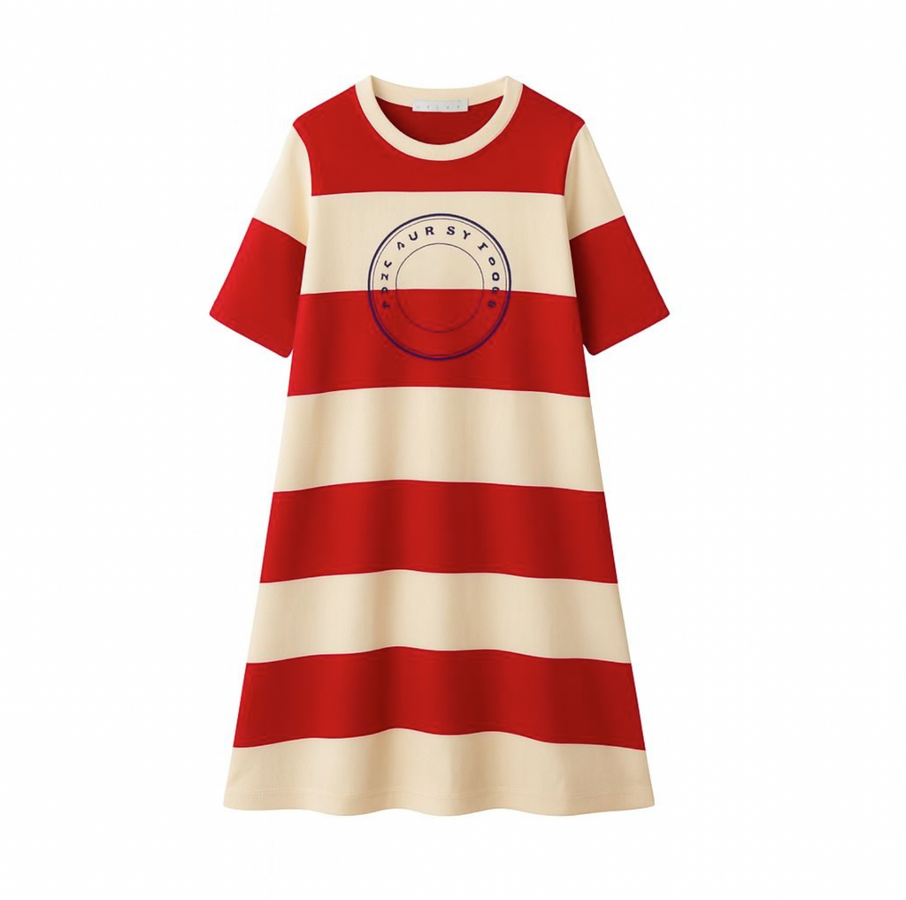 Coco Blanc Red Stripe Striped A-line Dress- 3/4 sleeves | Buttons Bebe