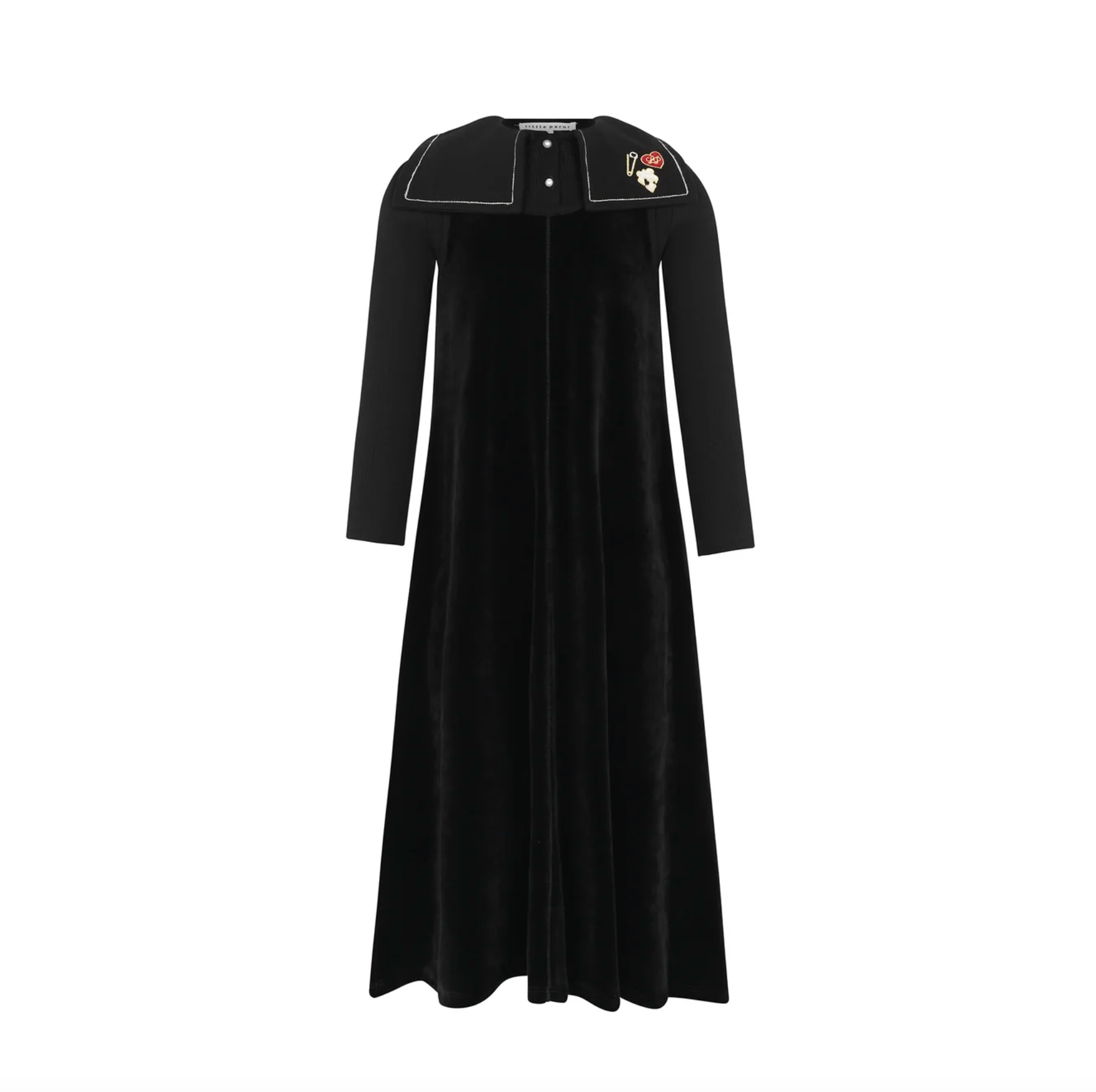 Little Parni Black Embroidered Collar Velour Maxi (K692)