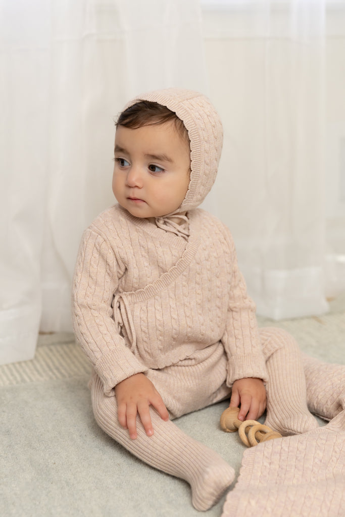Bee & Dee Marled Pink Soft Cable Knit Outfit | Buttons Bebe