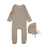 Coco Blanc Taupe Footie With Bonnet