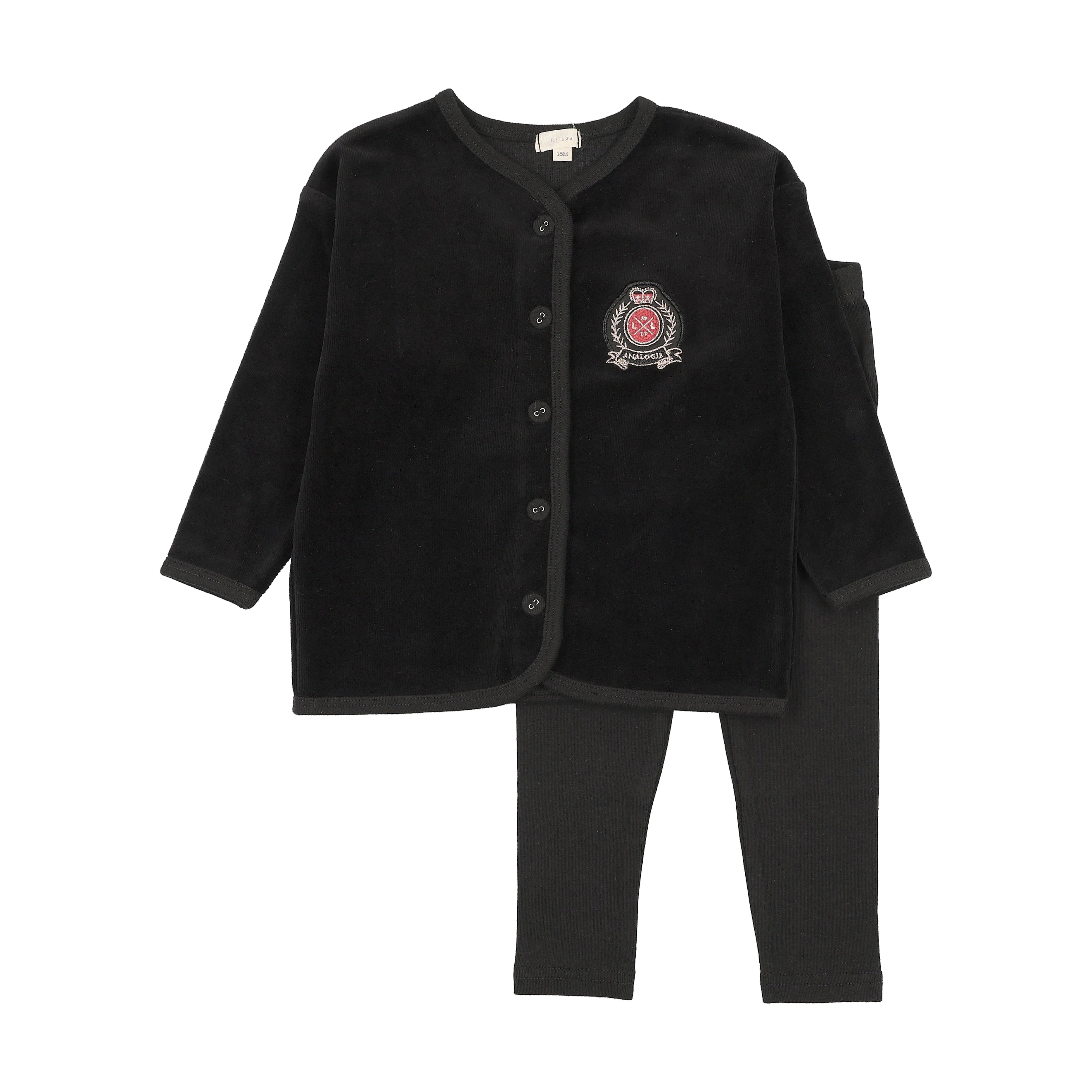 Lil Legs Black Maxi Loungewear Velour Crest Lounge Set