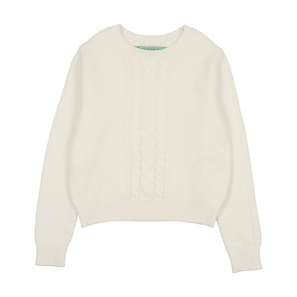 Maisonita Ivory Cabled Crew Sweater