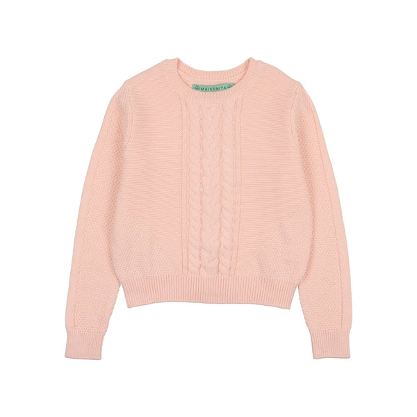 Maisonita Pale Pink Cabled Crew Sweater