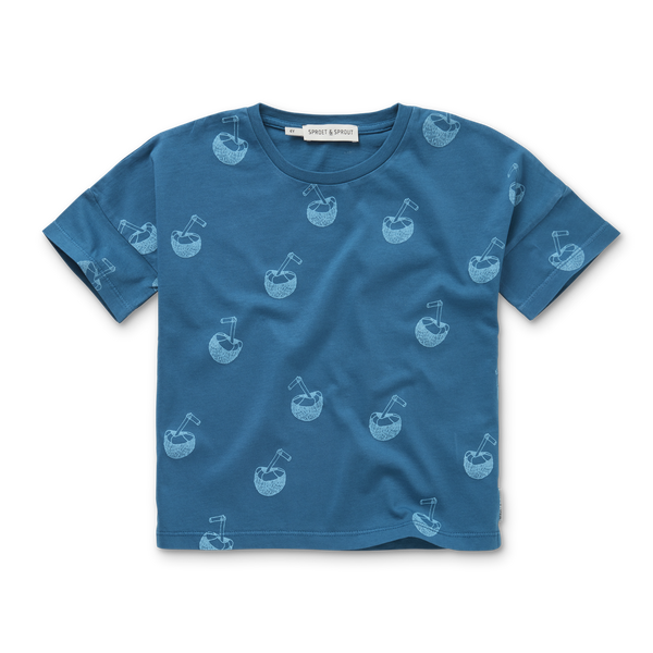 Sproet + Sprout Deep Ocean Blue T-Shirt Wide Coconut Print