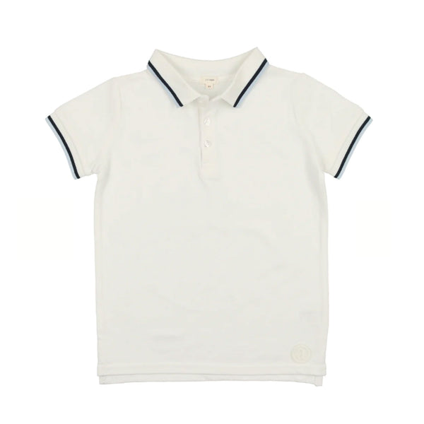 Analogie By Lil Legs Short Sleeve Polo White/Blue Trim