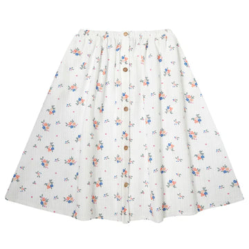 Tocoto Vintage Off White Open Midi Skirt With Flower Print And Buttons