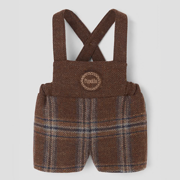 Popelin Brown Plaid Woollen Short Dungarees with Embroidery Applique (Mod.8.1)