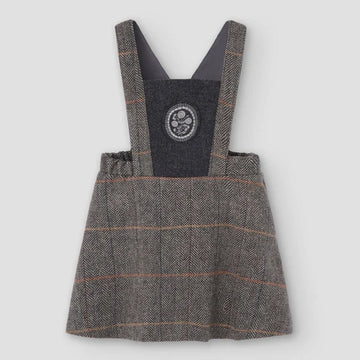 Popelin Grey Herringbone Woollen Dress with Embroidered Bib Yoke (Mod.49.1)