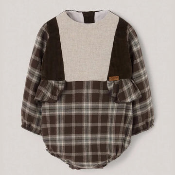 Popelin Brown Plaid Romper Suit with Side Panels (Mod.1.3)