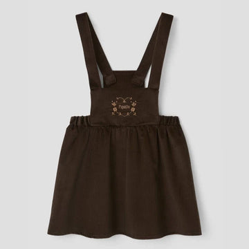 Popelin Brown Corduroy Short Dress with Embroidered Bib (Mod.43.3)