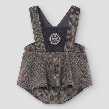 Popelin Grey Herringbone Woollen Romper Suit with Straps (Mod.4.1)