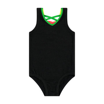 Sparrow Kids Black Neon Girls Bathing Suit