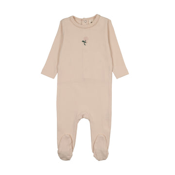 Mema Knits Embroidered Footie - Light Pink / Pale Pink Flower