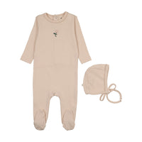 Mema Knits Embroidered Footie + Bonnet - Light Pink / Pale Pink Flower