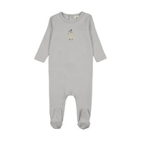 Mema Knits Embroidered Footie - Gray Dawn / Yellow Duck