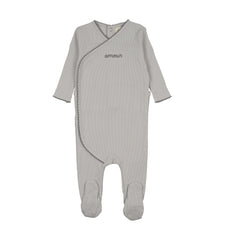 Mema Knits Amour Embroidered Footie - Gray Dawn / Blue Embroidery