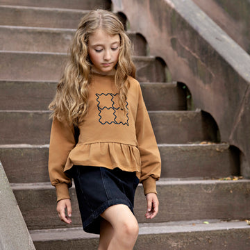 Rooie & Friends Girl Ruffle Sweatshirt - Caramel/Black (GS727)