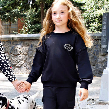 Rooie & Friends Girl Sweatshirt - Black Ruffle (GS724)