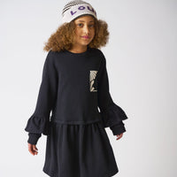 Loud Apparel Black/Ecru Dress Ruffle Sleeve