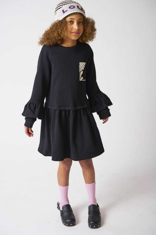 Loud Apparel Black/Ecru Dress Ruffle Sleeve