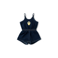 Birnham On The Sea Girl Gathered Romper Indigo