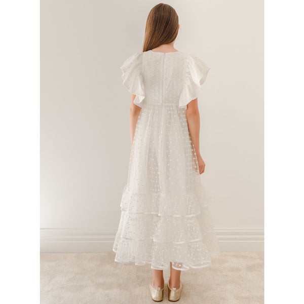 Petite Amalie White Embroiderd Flower Bud Tulle Dress