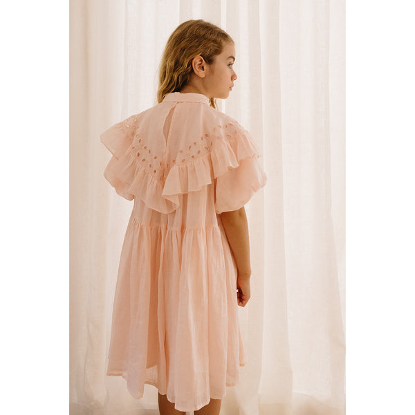 Petite Amalie Soft Pink Linen Shawl Collar Dress